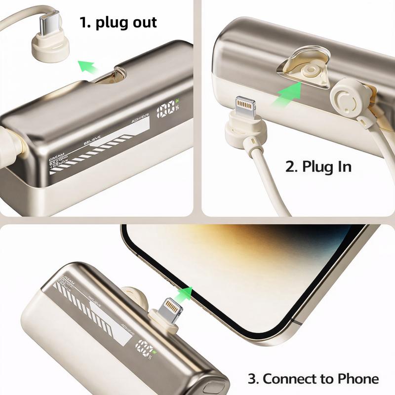 Lzaitai Portable Charger Nano Power Bank with Built-in USB C Connector lightning Connector 5000/10000mAh Portable Charger 22.5W, for iPhone 17/16/15 Series, Samsung S22/23/24 Series, iPad Pro/Air, AirPods, and More