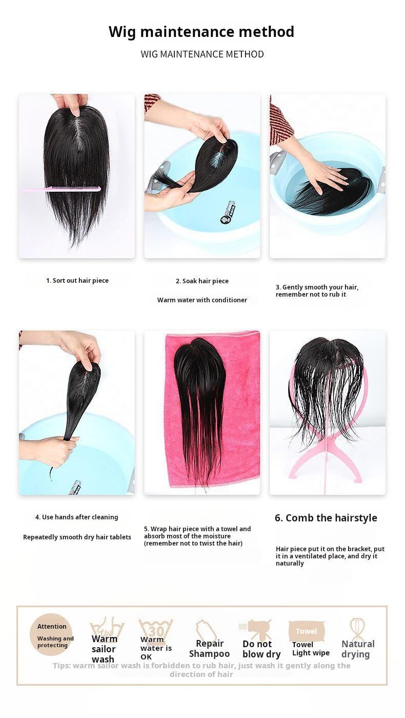 Real Hair Top Piece Bangs Clip-in Extension Natural Straight Lace Front Wig with Baby Hair Lightweight Breathable Daily Wear Human Hair Toppers for Bald Spots Breathable Silk Hair Topper for Thinning Hair wide parting