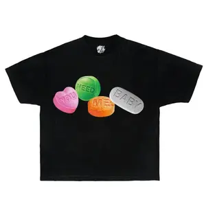 T-shirt Garment Dyed Boxy Ultra Cotton Streetwear Shirt Y2K Fashion Grillz Pills