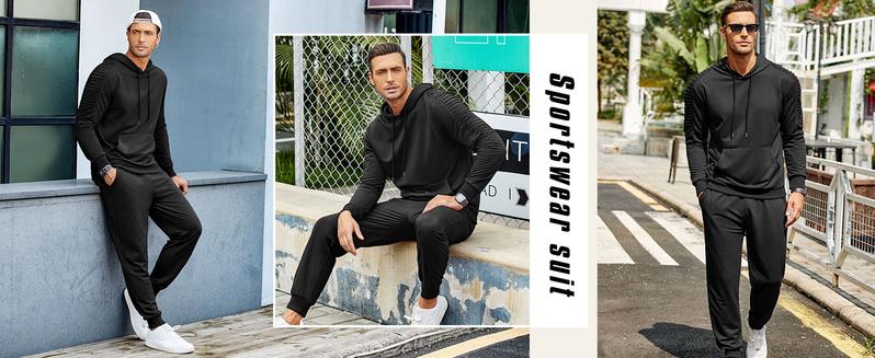 Coofandy Thin Men's Tracksuit 2 Piece Hoodie & Long Pants Set - Pleated Fabric, Kangaroo Pocket, Elastic Drawstring, Casual Jogging Athletic Suits