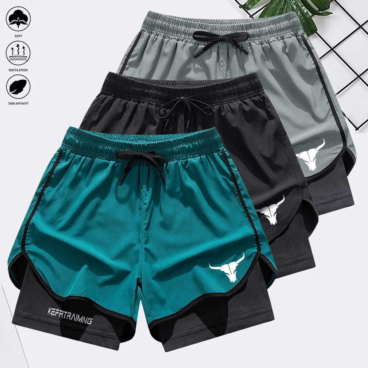 Men's 2-in-1 Fitted Athletic Gym Shorts - Lightweight Quick-Dry Synthetic Fabric, Elastic Waist, Double-Layer Liner, Built-In Pockets, Active Wear for Workout Outdoor Fitness (Size M)