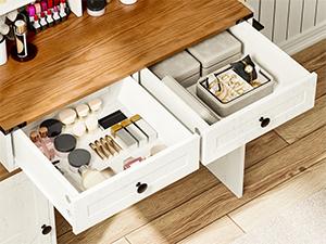 Makeup Vanity with HD Mirror, Dressing Table with Adjustable LED Lighting, Vanity Desk Ample Storage & Built-In Power Outlets – Perfect for Beauty Essentials and Home Use