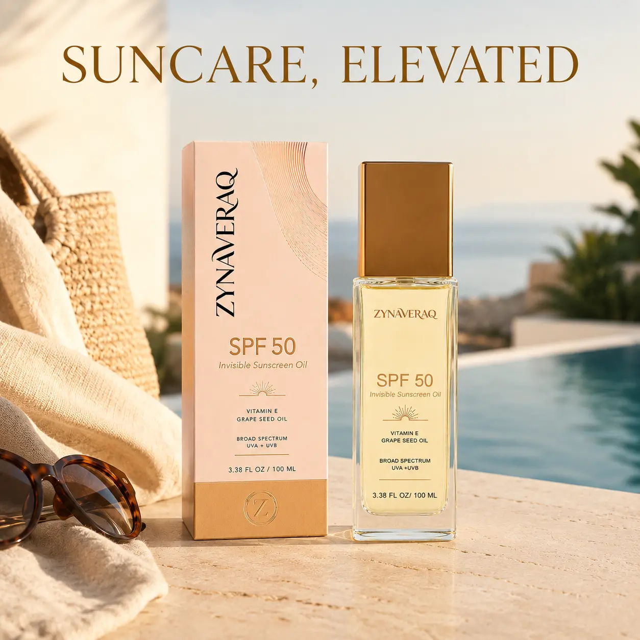 Sunscreen Body Oil SPF 50 Broad Spectrum UVA UVB Protection Lightweight Hydrating Glow Oil Fast Absorbing Invisible No White Cast Finish with Vitamin E and Grape Seed Oil for Daily Beach Outdoor Sun Care 3.38 fl oz 100 mL