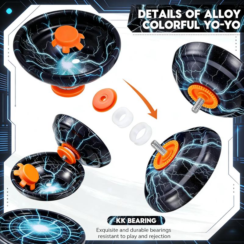 Stress-relieving toys, yo-yos, freestyle yo-yo ropes, suitable for all ages, featuring jumping techniques, and various styles of yo-yos.