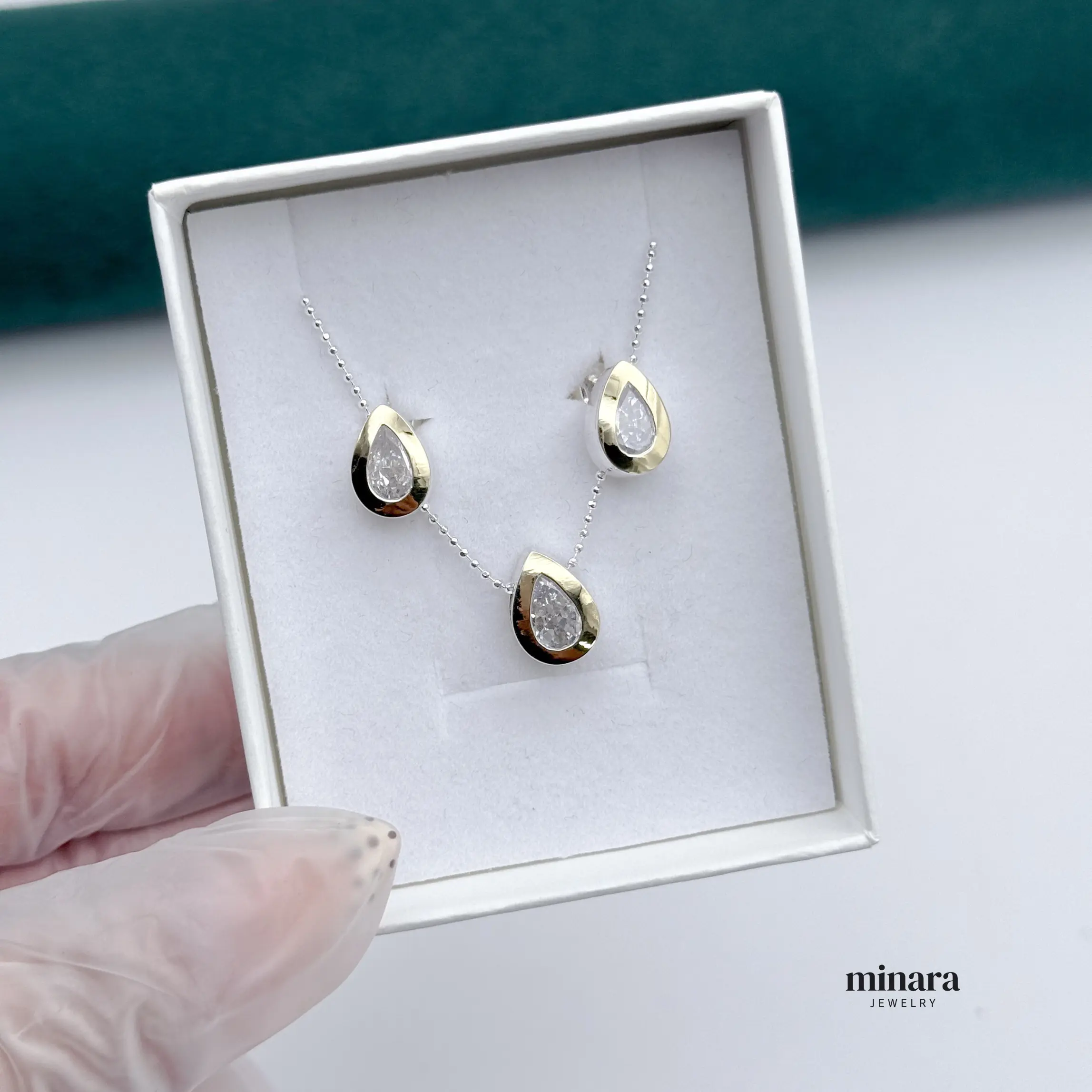 MINARA 950 Silver SET GOTA With Gold + Chain