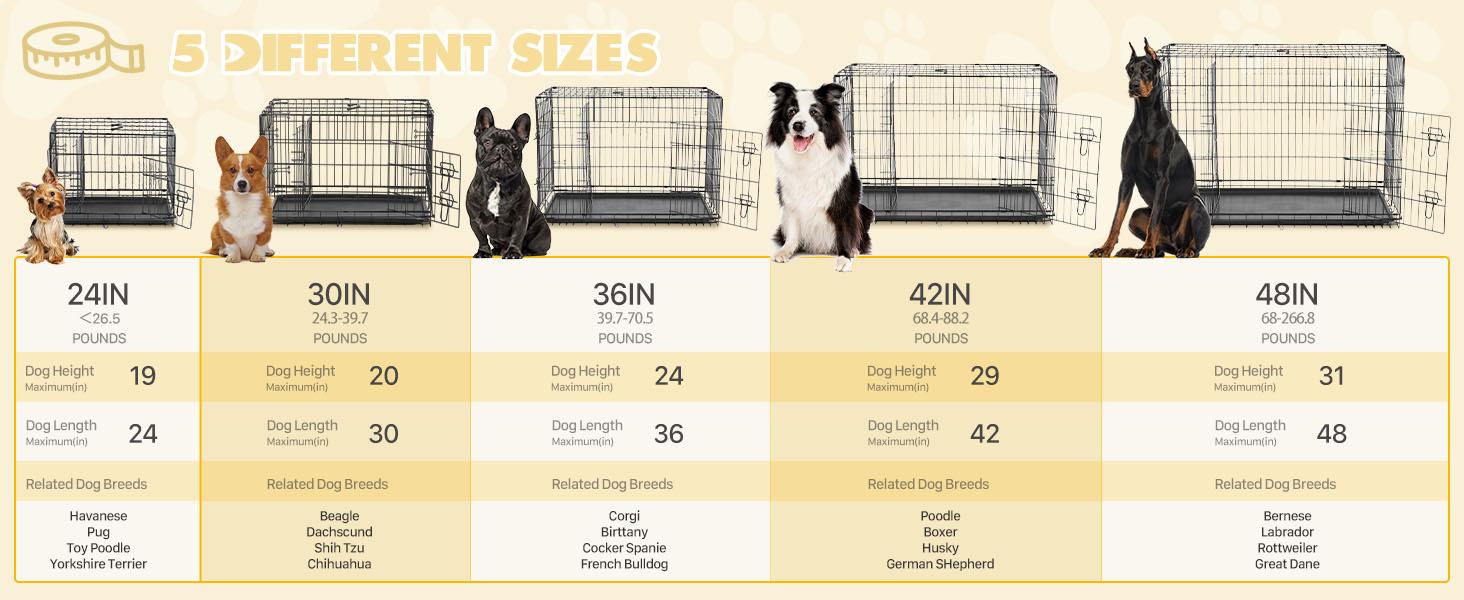 Large Dog Crate with Divider Panel, 24''/30''/36''/42''/48'' Double Door Folding Metal Wire Dog Cage with Plastic Leak-Proof Pan Tray, Pet Kennel for Indoor, Outdoor, Travel dogcrate training