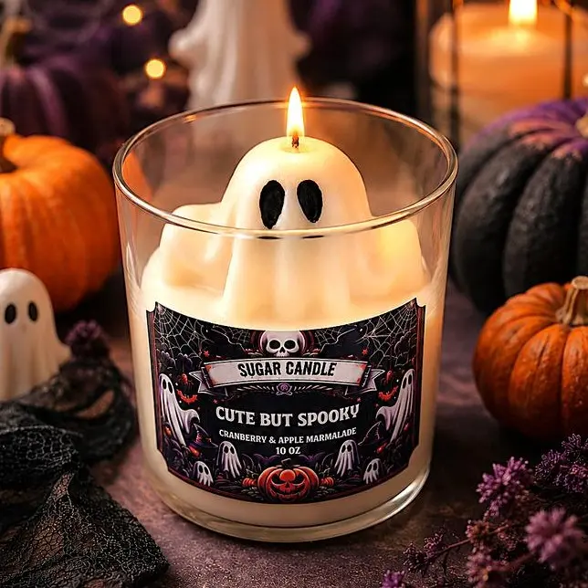 Cute But Spooky Ghost Candle – Cranberry Apple Marmalade Scented Halloween Candle, 10 oz Vegan Soy Wax Candle, Spooky Fall Decor Gift Glass Jar Fragrance Cozy Aroma