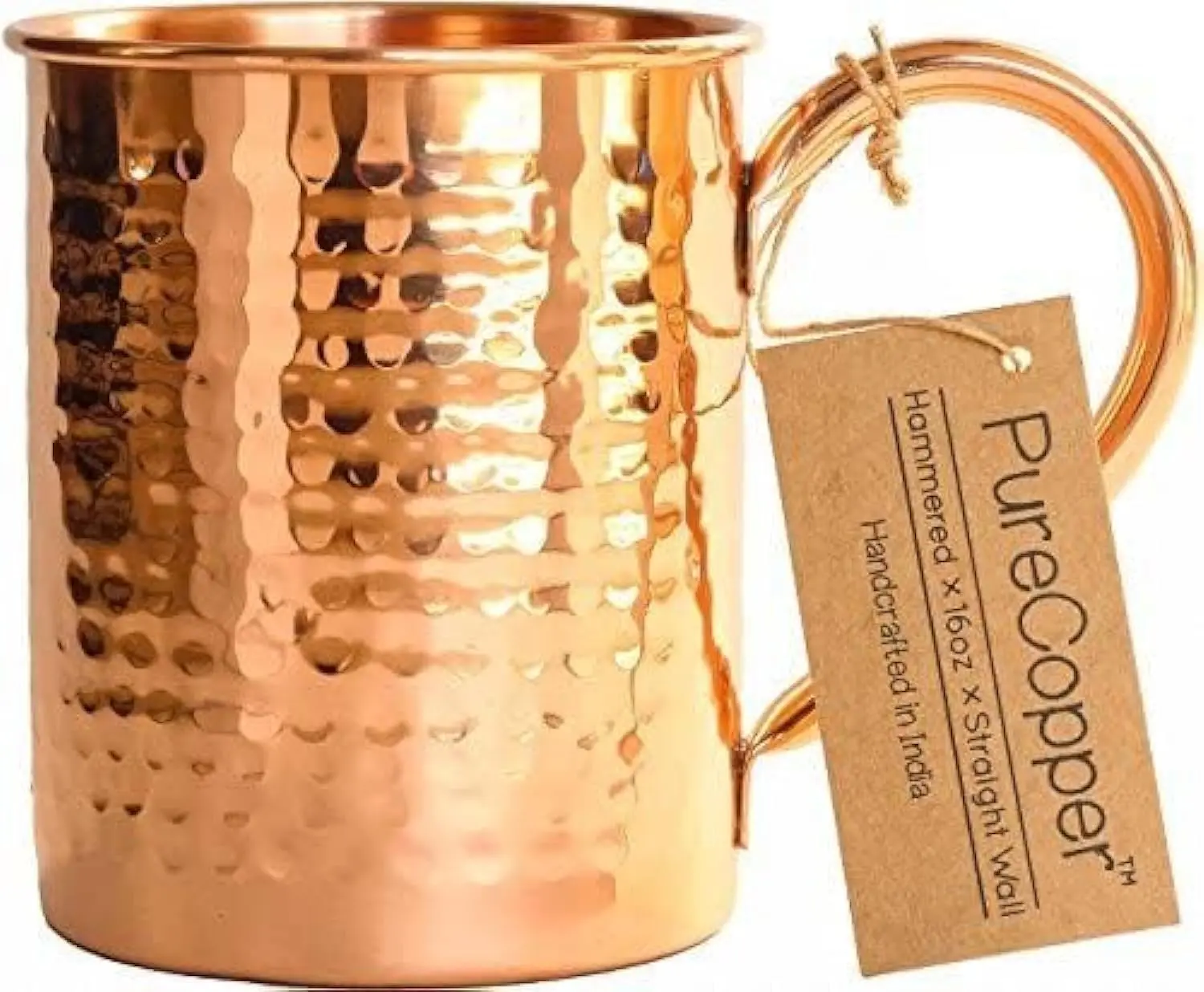 12 oz Thick Pure Copper Handcrafted Mug - Hammered Finish - Raw Copper Interior - Riveted Handle - Insulated Stylish Drinkware Travel Mug
