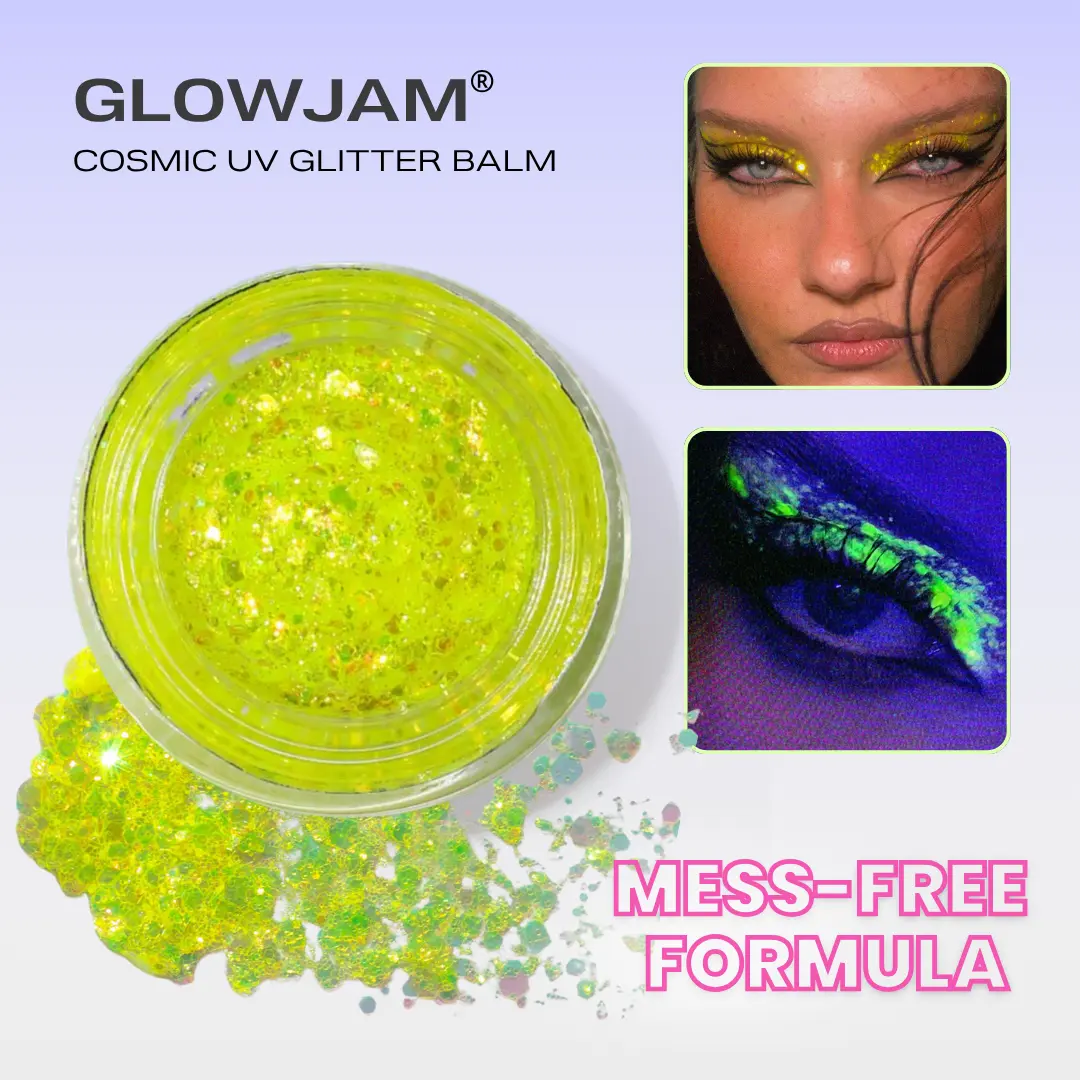 Lemonhead LA GLOWJAM UV-Reactive Cosmetic  Glitter Balm for Eyes, Face & Body | Bold by Day, Glows Under Blacklight, Longwear, No-Mess Formula (Pro & Mini Sizes)