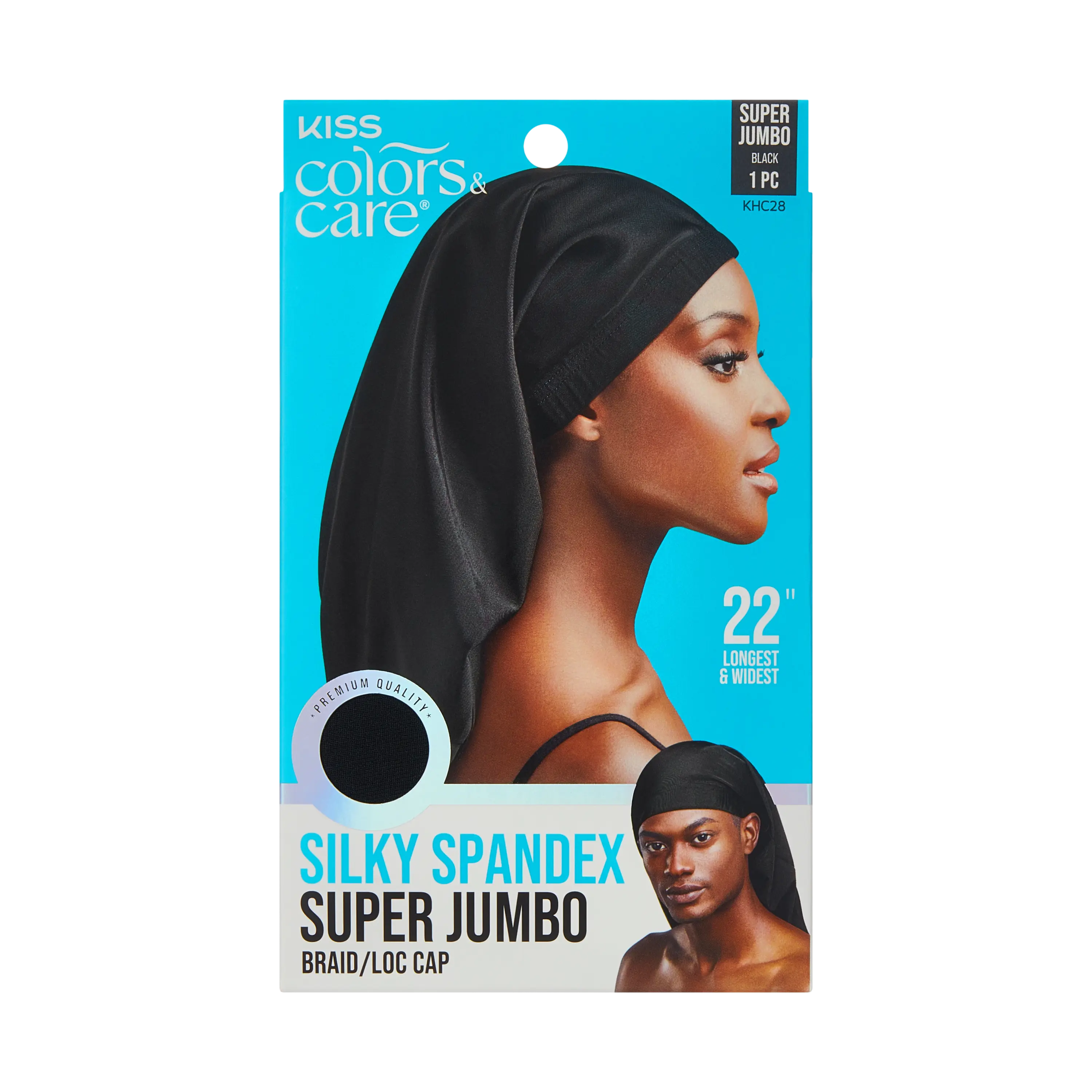 Kiss Colors & Care Silky Spandex Braid/Loc Cap - Black | Silk Bonnet, Sleep Bonnet, Super Jumbo, Hair Accessories