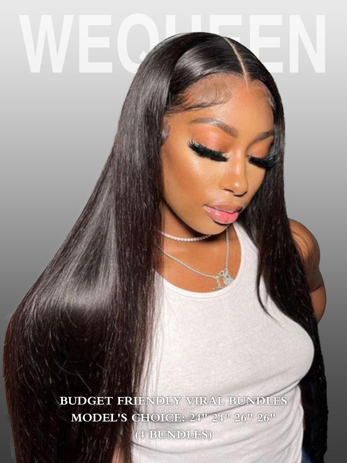 [Wequeen] Work-Ready Sleek Straight Human Hair Bundles 14"-30" Brazilian 100% Human Hair Budget Friendly 10A Grade Viral Hair Natural Black Color
