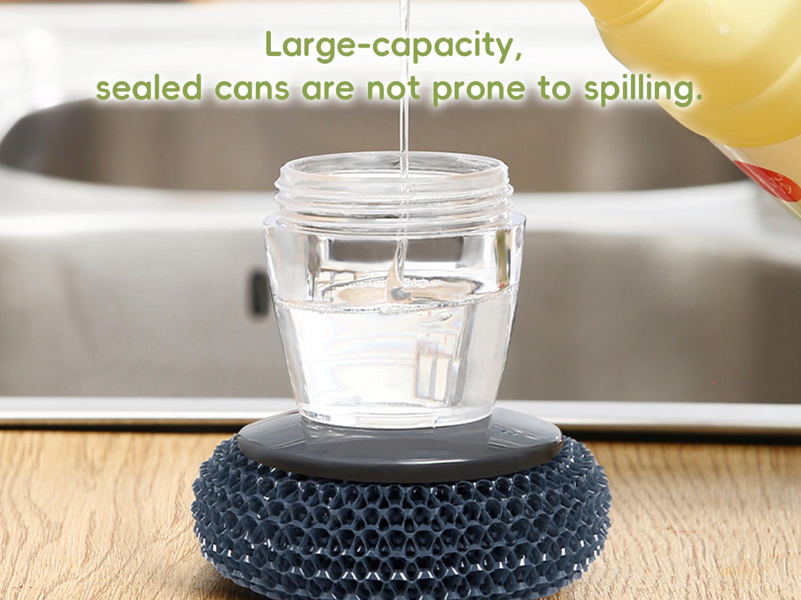 Automatic Soap Dispensing Dish Brush with Press Button – One-Hand Cleaning Scrubber for Frying Pans, Plates, Dishes and Small Bowls