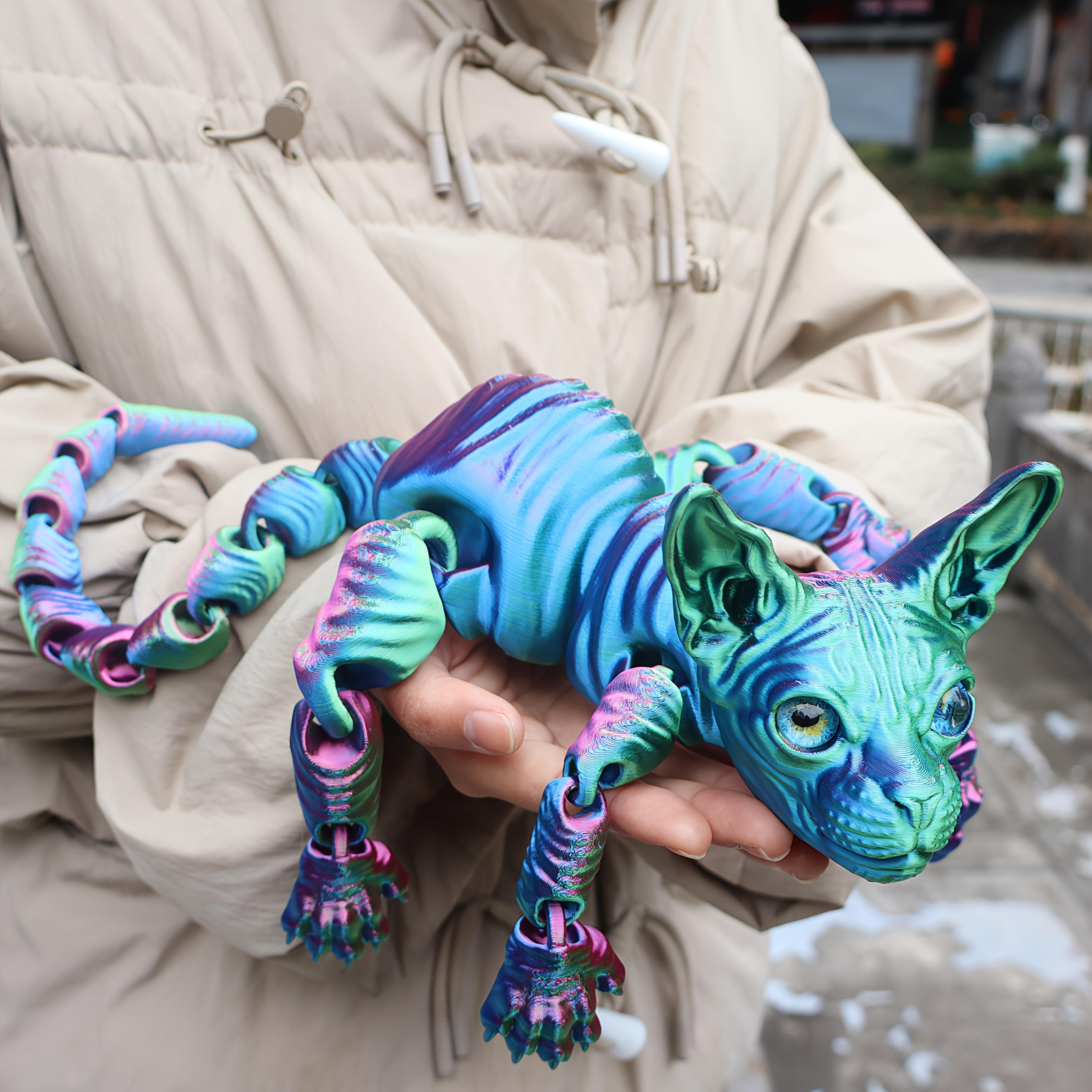 3pcs Large 3D Printed Sphynx Cat Statues (19.96in & 9.06in) - Movable ADHD 3D Fidget Stress Relief Toys for Adults, Whimsical Desktop Decoration Ornaments, House Decor Home Goods Gifts