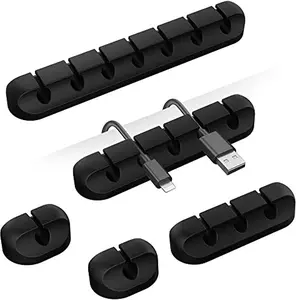 Cord Holder Cable Organizer Clips – Self Adhesive Cord Organizer for Desk, Car, Nightstands, Office, Black Silicone Cord Keeper Cable Clips Wire Holders for Phone Charger Cords (7-5-3-1-1 Slots)