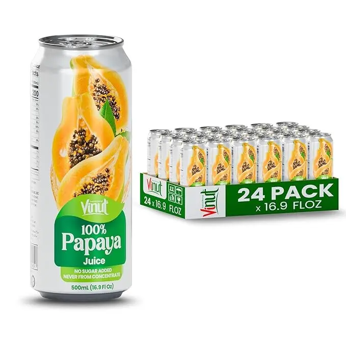 VINUT 100% Papaya Juice 24-Pack 16.9 Fl Oz No Added Sugar Natural Fruit Beverage Smooth Velvety Taste Premium Quality