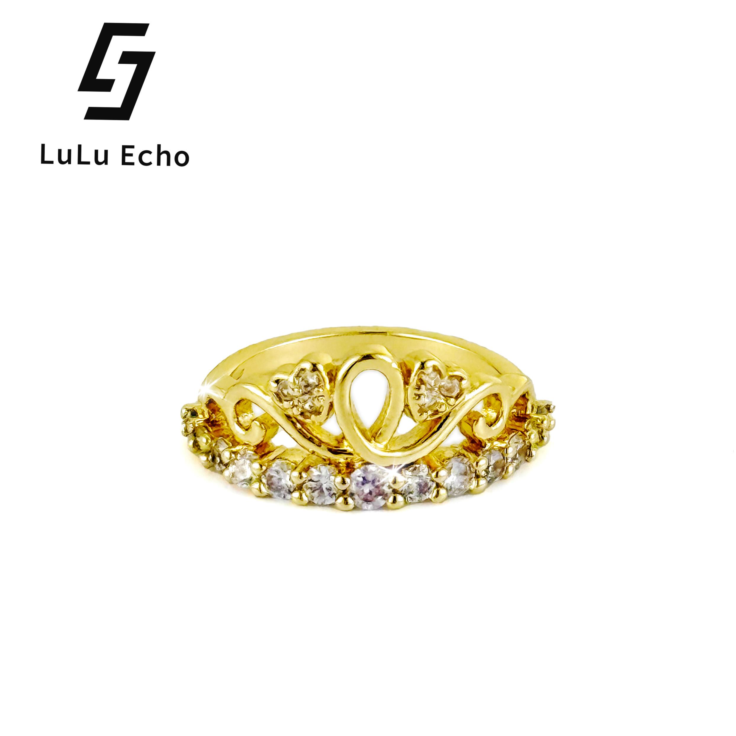 LuLuEcho 14K Gold Plated Crawn Ring Gold Crown and Sparkling Accents by Sarah Kim Elegant Jewelry Accessory for Casual & Formal Events