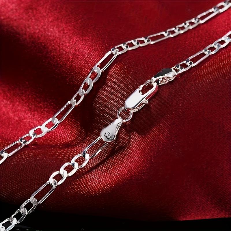 Elegant 925 Sterling Silvery 4mm Triple Figaro Cuban Link Chain Necklace - Hypoallergenic, Tarnish-Resistant, Ideal For Parties & Gifts, Versatile Accessory|Stylish Cuban Link|Durable Chain Design