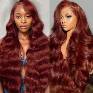 Reddish Brown Wig Human Hair 13x6 Body Wave Lace Front Wigs HumanHair 180% Density HD Transparent 33# Lace Frontal Wigs  With Baby Hair Brownish Red Wig For Women 32Inch