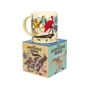 Artistic Bird Mug - Ceramic Drinkware with Unique Illustrations, Reusable, Washable, Ideal for Coffee and Tea
