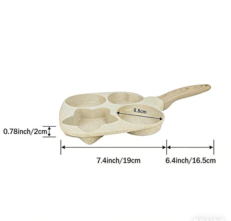 Nonstick 4-Cup Egg Frying Pan,Oil-Free Egg Pan,with Wooden Handle,Easy-Clean,for Pancakes,Burgers,Breakfast,Quick Cooking at Home,for Family Breakfasts