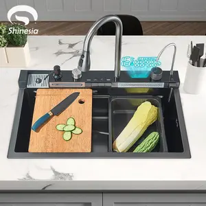 Shinesia Stainless Steel Kitchen Sink Set Large Single Sink Dish Basin Sink With Cold and Hot Controlled Faucet