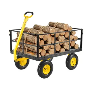 VEVOR 1400 Lbs Steel Garden Cart,  Heavy Duty Pullable Garden Wagon Yard Cart, 2 in 1 Outdoor Metal Utility Wagon Yard Trailer with 13" All Terrain Tires, Mesh Removable Sides and 180°Rotating Handle