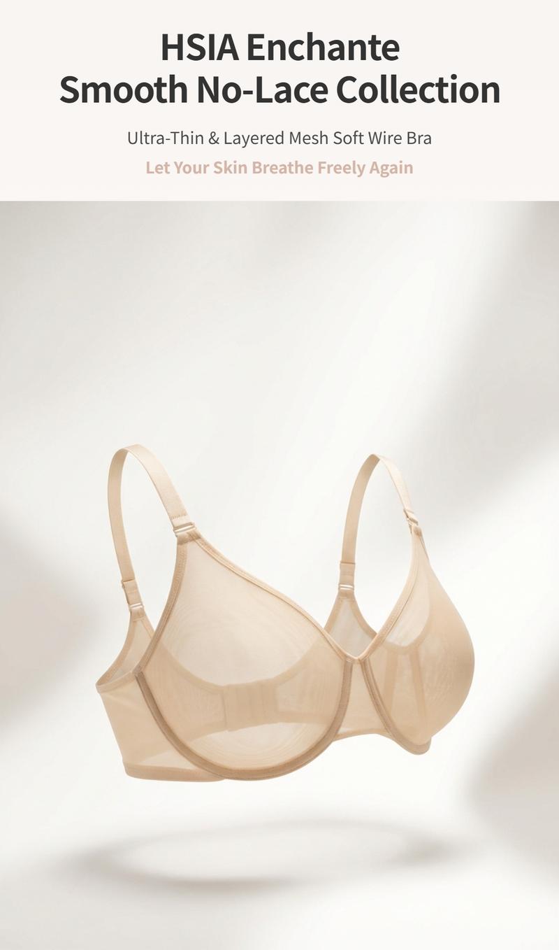 HSIA Enchante Unlined Plus Size Smooth No Lace & Lace Semi Sheer Mesh Underwire Full Coverage Minimizer Bra with Convertible Straps & Smoothing U-Back Invisible Look for Curvy Women HSIA Enchante Unlined Plus Size Smooth No Lace & Lace Semi Sheer Mesh Underwire Full Coverage Minimizer Bra with Convertible Straps & Smoothing U-Back Invisible Look for Curvy Women