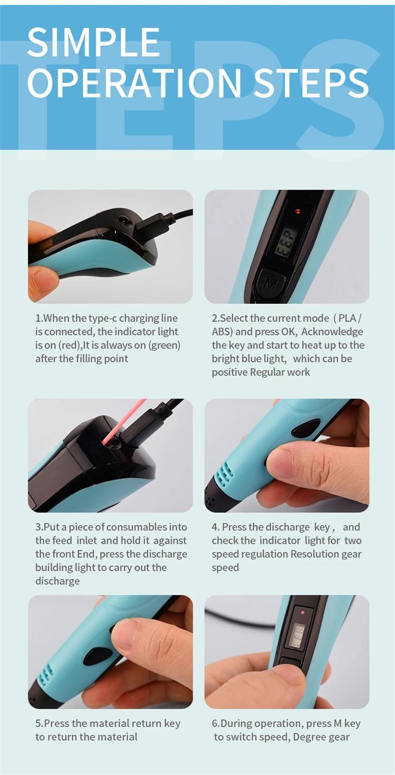 2026 NEW 3D Printing Pen Set for Kids with LCD Display PLA Filament 3 Gears Adjustable Spinning Speed Ideal for Birthdays Christmas Presents