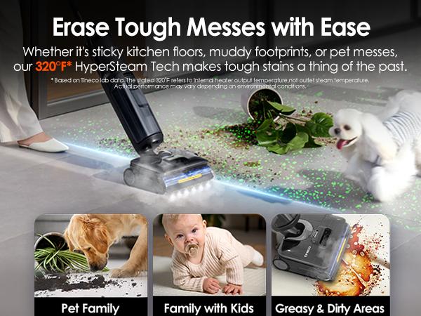 Tineco Floor One S7 Stretch Steam Cordless Wet Dry Vacuum Steam Mop All-in-One, 320℉ HyperSteam, 180° Lay-Flat, Anti-Tangle Design, FlashDry Self-Cleaning, Up to 75 Min Runtime