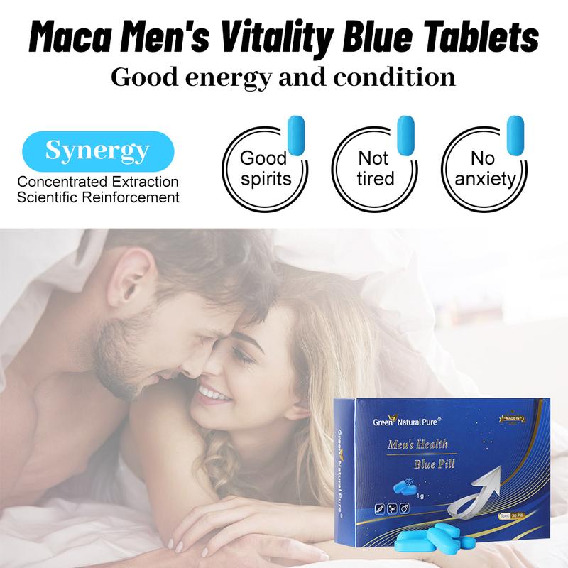 Green Natural Pure Men's Health Blue Pill Oyster peptide+Maca Root Powder+sea Cucumber polypeptide+Cinnamon extracts+Huangjing Extract- Ultra Potent & Highly Purified,30pill    010