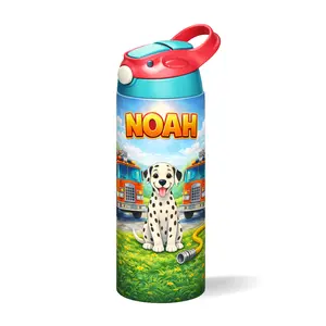 Personalized Fire Truck Kids Water Bottle • Custom Name Dalmatian School Bottle
