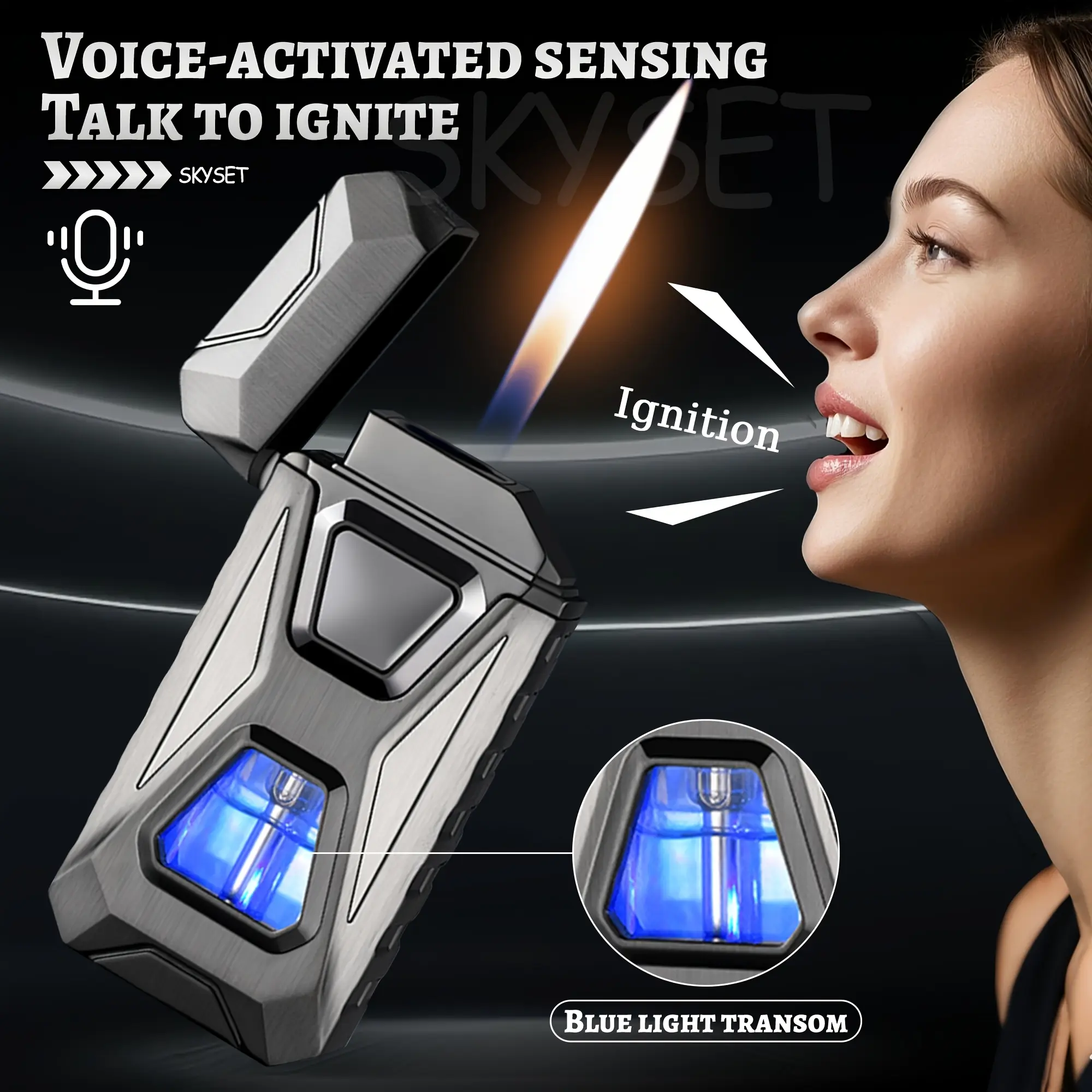 Rechargeable Type-C Butane Men's Lighter, Multifunctional Stainless Steel Windproof Tool with Intelligent Talk to Ignite Voice Control, Fast Charging, Gift-Box Unboxing Cool Gifts for Guys, Rechargeable Lighter, Electronic