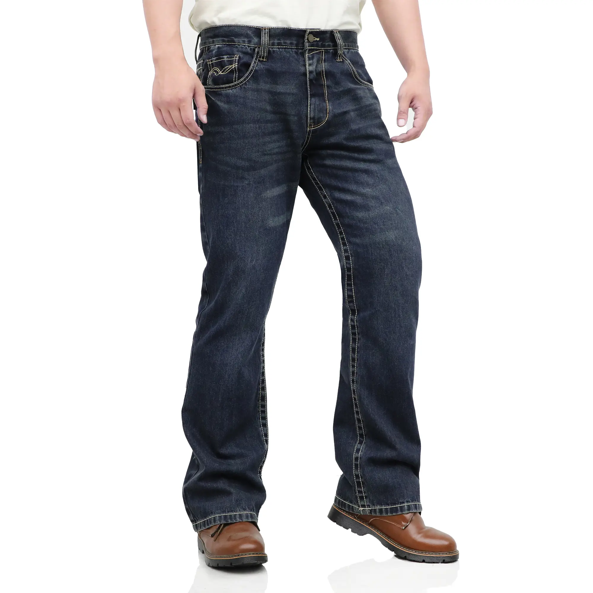 Men's 10 oz Midweight EX-Soft Relaxed Bootcut Vintage Washed FR Workwear Jeans - 8306, Smooth French Embroidery Garments