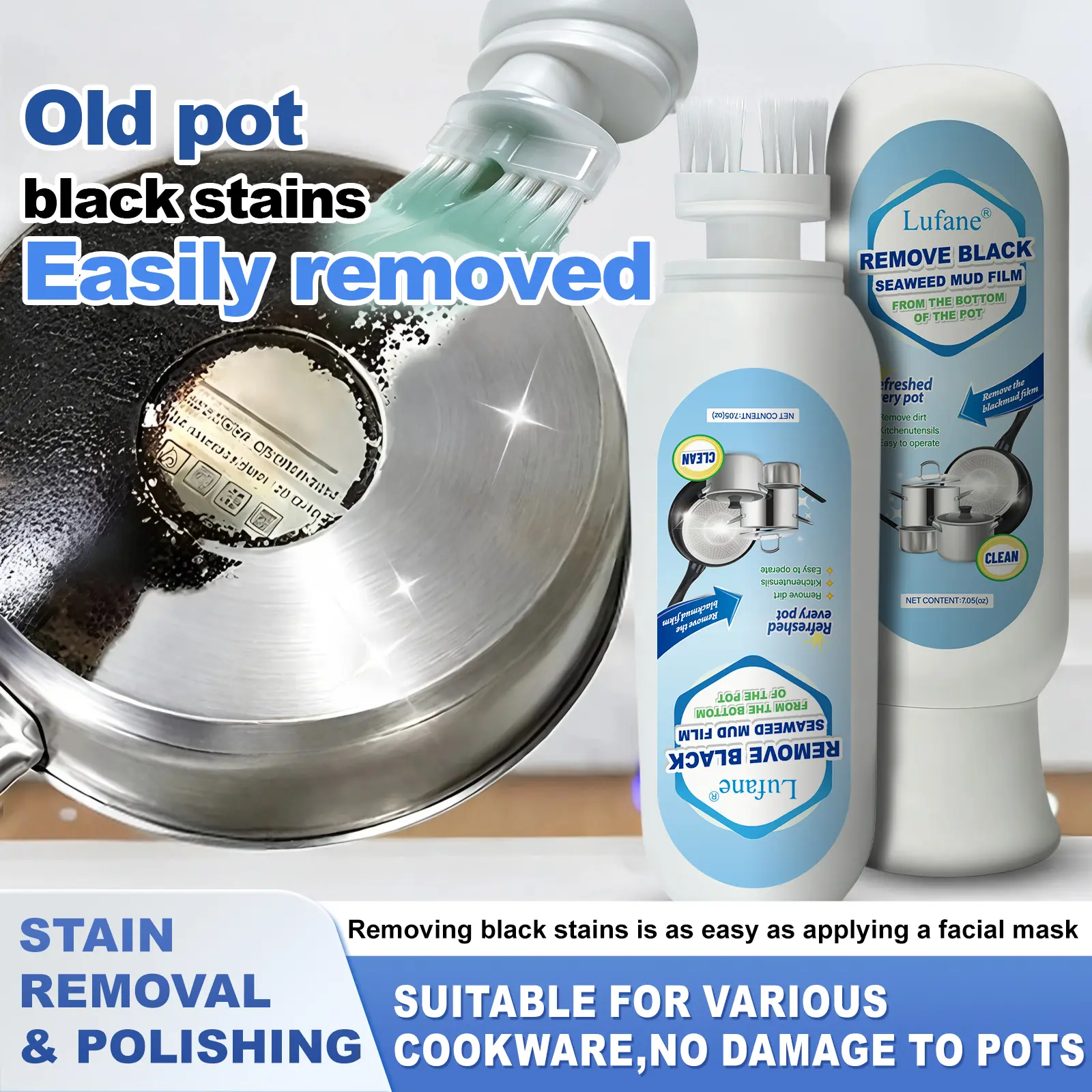 Pot Bottom Black Stain Remover Seaweed Mud Mask Stain Remover Stainless Steel Stain Remover Kitchen Heavy Grease Remover Powerful Grease and Grime Cleaner Blackened Residue Remover #SummerWins #DealsForYouDays