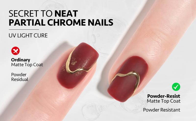 GAOY Matte Gel Top Coat, 16ml Powder-Resist Matte Finish for Detail Chrome Powder Painting Long Lasting UV Gel Nail Art DIY