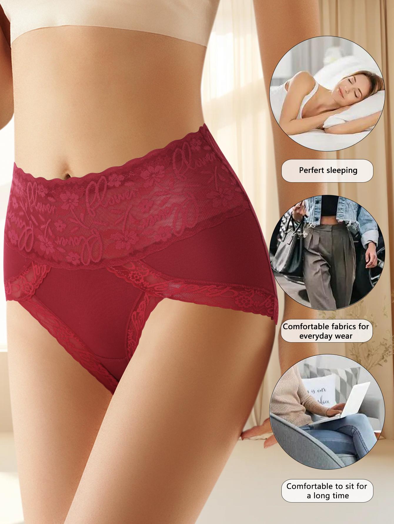 QUASTI 4/6PCS High-Waisted Lace Seamless Printed Briefs for Women Breathable Soft Stretch Panties High Elasticity Full Coverage Underwear Fashionable Elegant Comfortable Everyday Lingerie Set for Ladies and Girls S-XXL