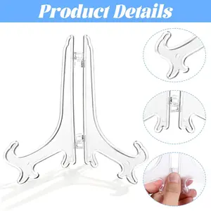 6 Inch Clear Acrylic Folding Easel Plate Display Stands, Home Decoration Display Holder for Cards, Photos, Frames, Magazines, Books and CDs，12 packs magnetic hook heavy duty cozy cue nodrill curtain rod purse organizer rotating no-drill rod bracket