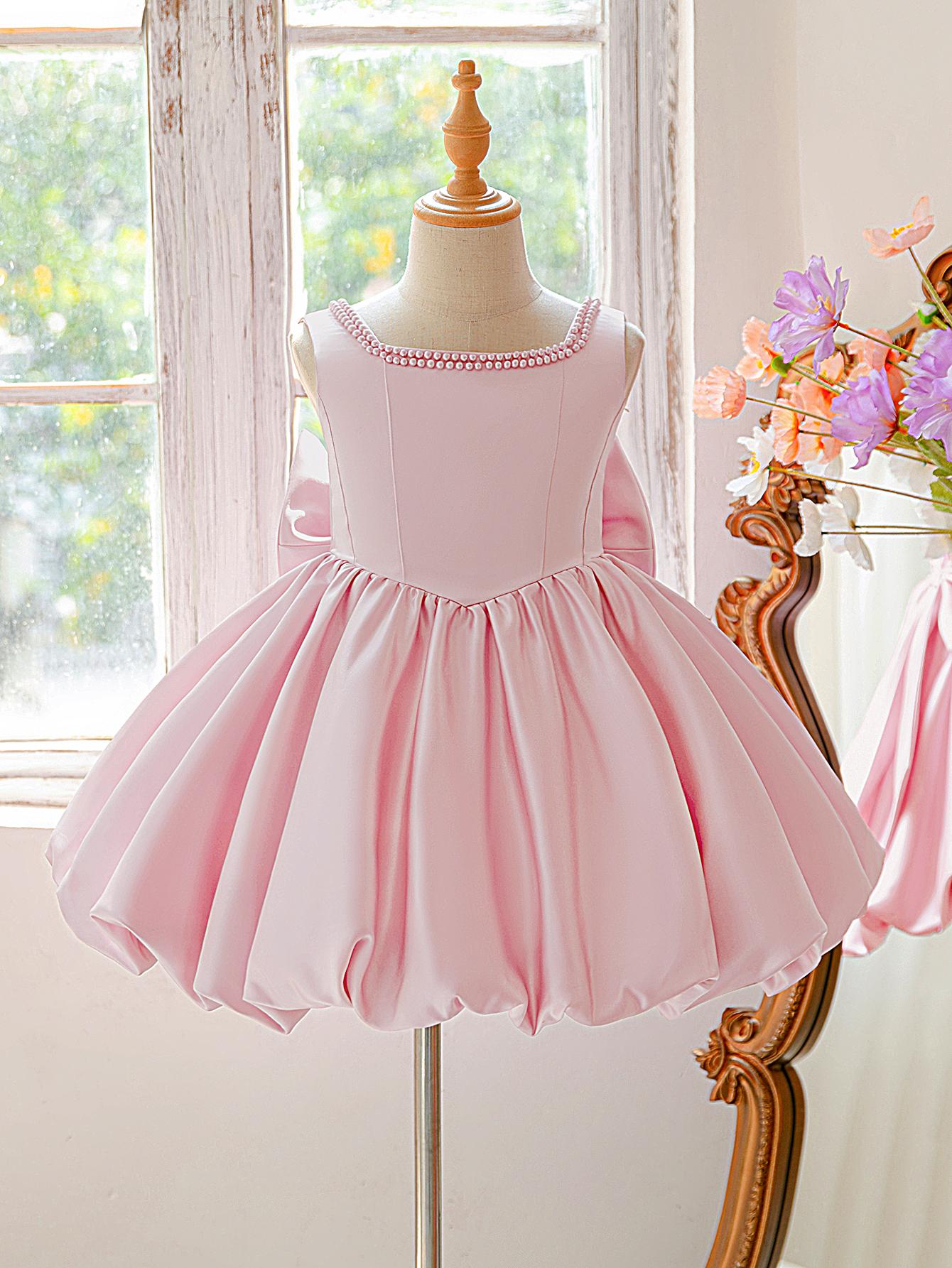 6030 Girls beautiful flower bud fashionable and popular dress Barbie pink popular dress skirt high-end elegant design pearl decoration