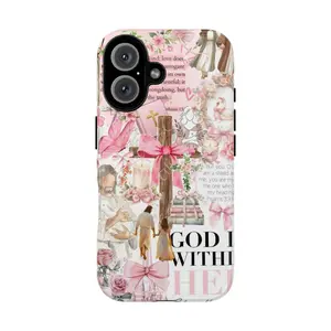Aesthetic Christian Coquette Case| "God is within her"| Pink Bow & Floral Collage for iPhone 17 16 15 14 13 12 11 XS XR
