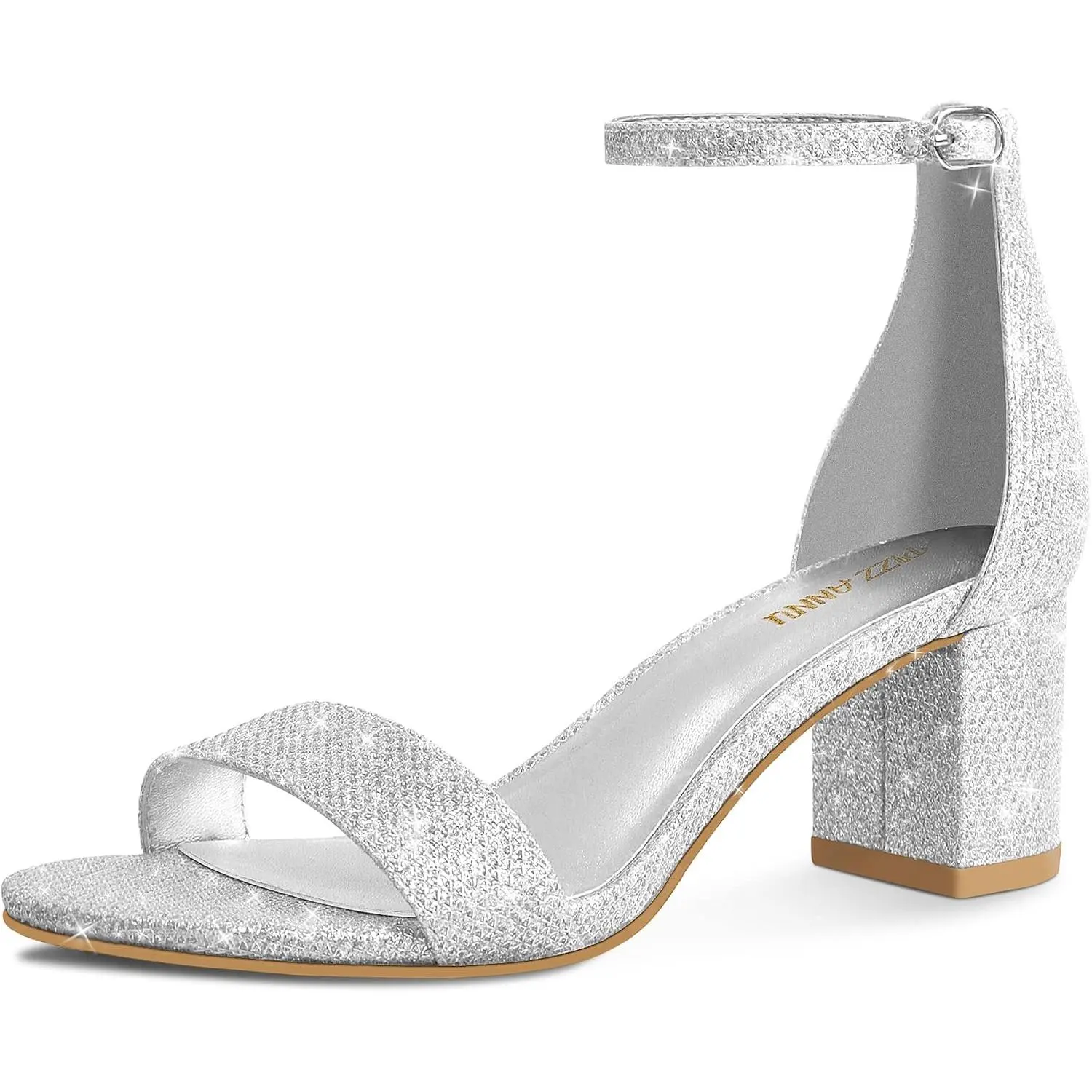 PIZZ ANNU Women's Low Block Chunky Heels Sandals Comfortable Open Toe Ankle Strap Party Dress Pump Shoes Strappy Buckle Heeled Sandal with 2 Inches Tall Thick Heel Design, Bridal, Classy Sandal