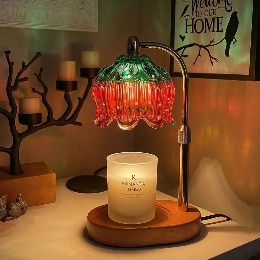 Strawberry Candle Warmer Lamp Height Adjustable Lotus Flower Design for Yankee Candles with Timer Dimmable Features Perfect Birthday Christmas Gift for Women Mom Adult 3-level brightness new home bedroom fragrance  decor