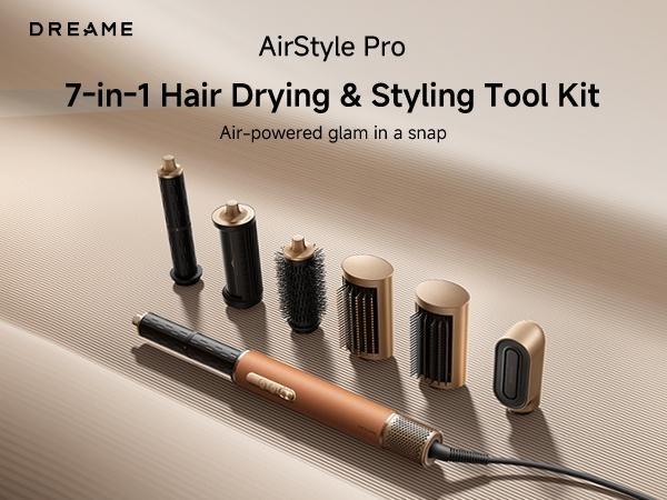 DREAME AirStyle Pro 7-in-1 Hair Styler with Fast Drying, Rated Voltage 110v-120v, 2 Curling Barrels, Volumizing Effect, Smoothing Brush, and Comfort for Enhanced Styling hair styling tools hair Straightener Curler Set Curly Iron lam ge multi curl
