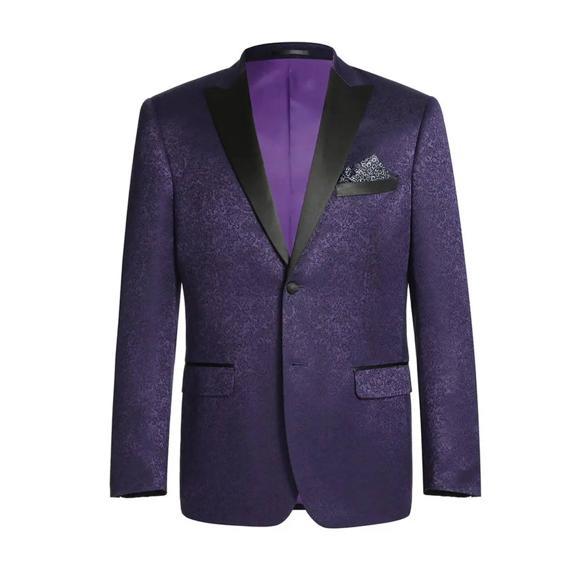 Mens Two Button Peak Lapel Paisley Prom Tuxedo Blazer in Purple