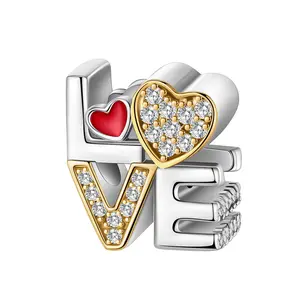 Love & Heart Charm Silver-Plated Beads, For Romantic Jewelry, Suitable for Bracelets, Necklaces, and Jewelry Gifts for Women Valentine’s Day/Mother’s Day/Anniversary Gifts