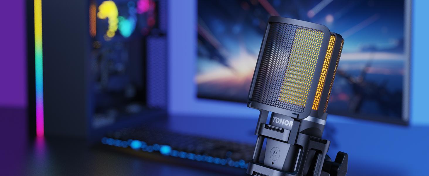 TONOR TC777Pro USB Microphone with Tripod Stand, Pop Filter for Streaming, Podcasting, Vocal Recording, Compatible with Windows Desktop Computers