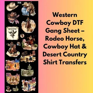 Western Cowboy DTF Gang Sheet – Rodeo Horse, Cowboy Hat & Desert Country Shirt Transfers