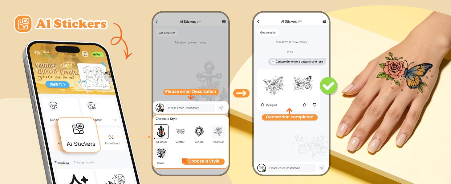 Phomemo DIY Temporary Tattoo Maker, TK32 Tattoo Maker for Kids & Adults, Create Custom Tattoos with AI Voice & Text Design, DIY Tattoo Sticker Kit with 50 Papers & 8 Markers, Perfect for Parties, Events & Gifts, Black