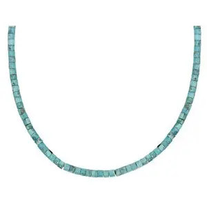 Blue Turquoise Silver Heshi 18" Bead Necklace, 3mm