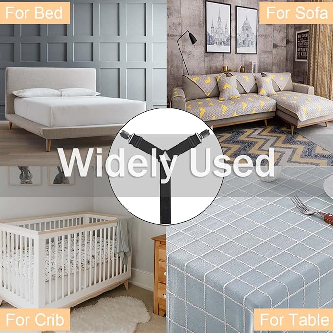 Sheet Fasteners, Adjustable Elastic Bed Sheet Holder Straps for Full,Queen,King Twin Bed,6 Way Cross Sheet Clips Suspenders Band,Fitted Round and Square Mattresses