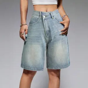 EMMIOL Women Jorts Baggy Jeans Shorts Mid-Low Waisted Denim Y2K Hip-Hop Shorts Summer Hot Short Pants Streetwear